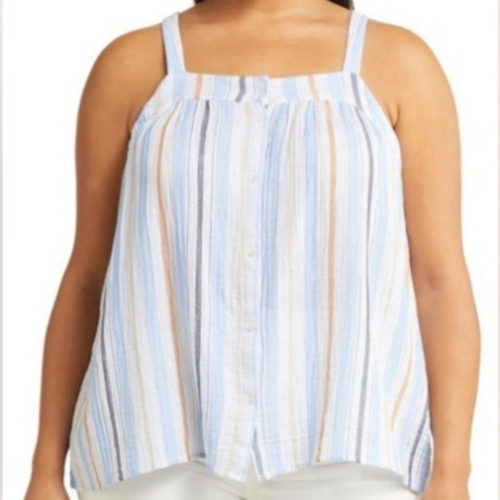 Caslon Stripe Corton Gauze Camisole in Blue Cornflower Jessie Stripe,1X,…